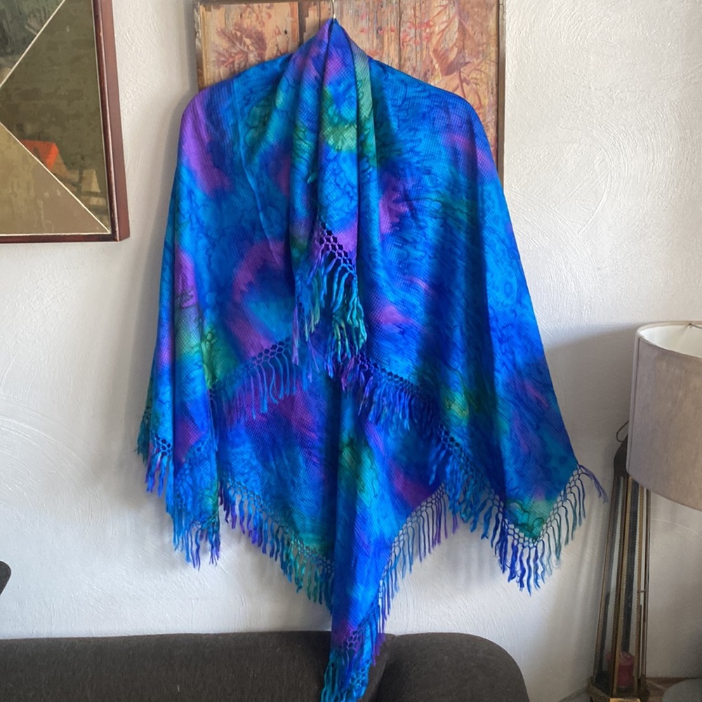 VINTAGE 70s 100% SILK GREEN JUNGLE LEOPARD PATTERN VINTAGE SILK SCARF